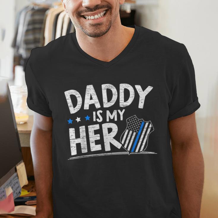 Daddy Is My Hero Kids Police Thin Blue Line Law Enforcement Small Men's V-Neck T-Shirt