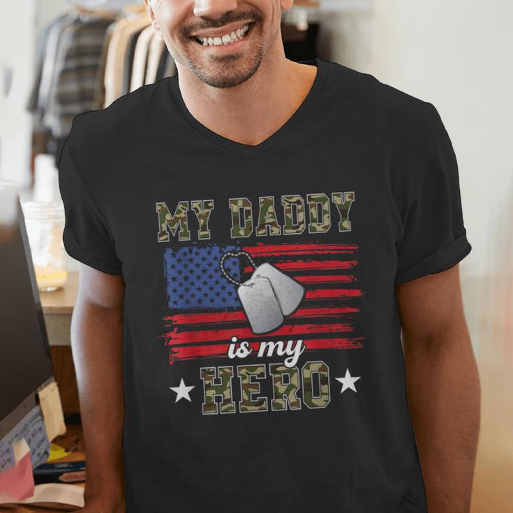 My Daddy Is My Hero Military Dad American Flag Army Proud Ar Men's V-Neck T-Shirt