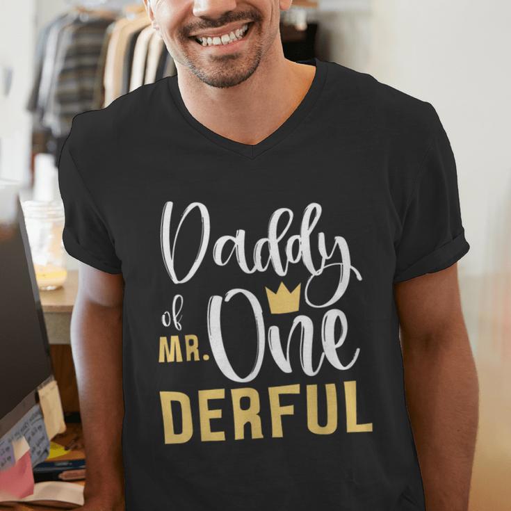 Daddy Of Mr Onederful 1st Birthday First One-Derful Matching Men's V-Neck T-Shirt