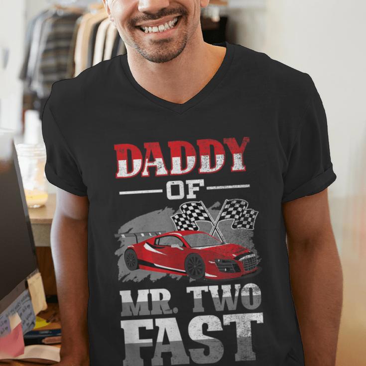 Daddy Of Mr Two Fast Two Fast 2 Curious 2nd Birthday Men's V-Neck T-Shirt Daddy Of Mr Two Fast Two Fast 2 Curious 2nd Birthday Men's V-Neck T-Shirt