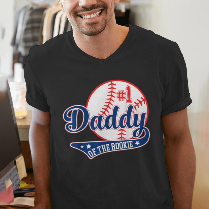 Daddy Of Rookie 1st Birthday Baseball Theme Matching Party Men's V-Neck T-Shirt