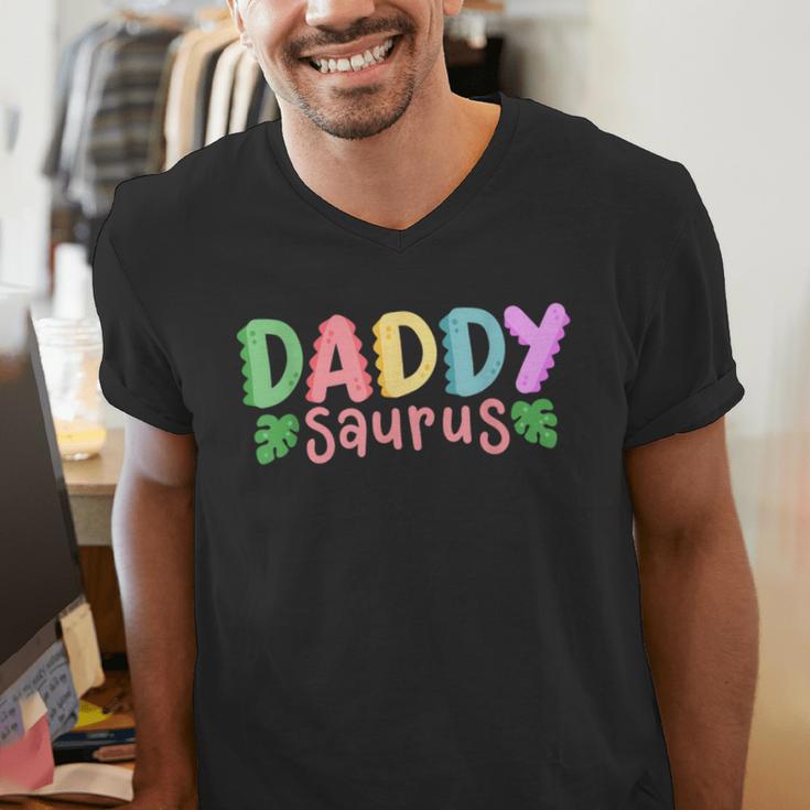 Daddy Saurus Kids Dinosaur Birthday Party Family Matching Men's V-Neck T-Shirt