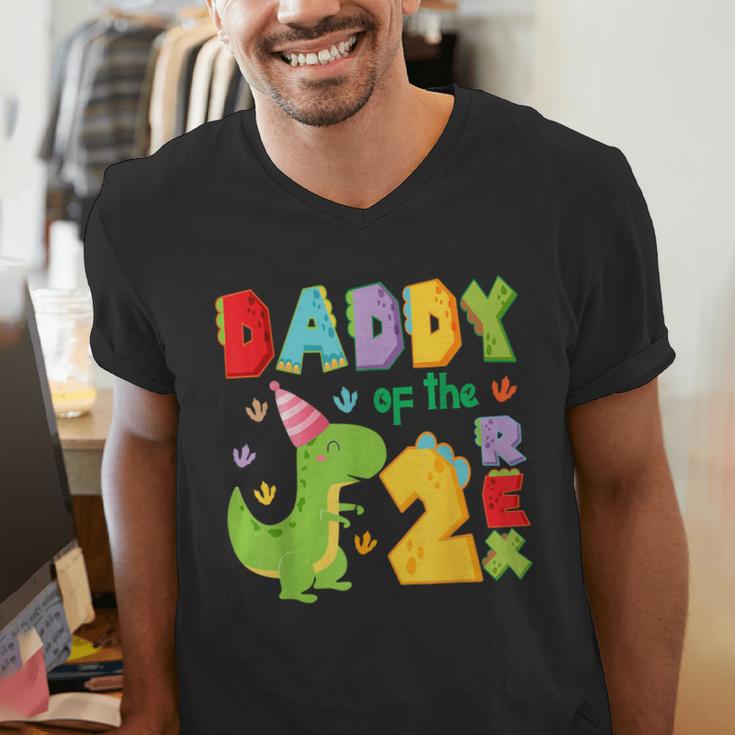 Daddy Of The Two Rex 2Nd Birthday Boy Dinosaur T-Rex Men's V-Neck T-Shirt
