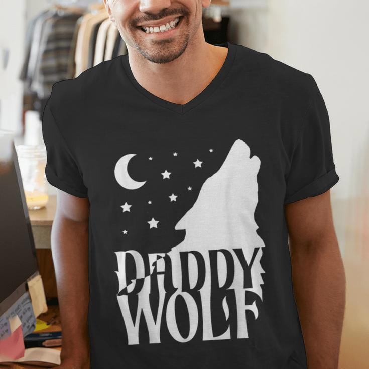 Daddy Wolf Matching Family Tribe Wolves Moon Men's V-Neck T-Shirt