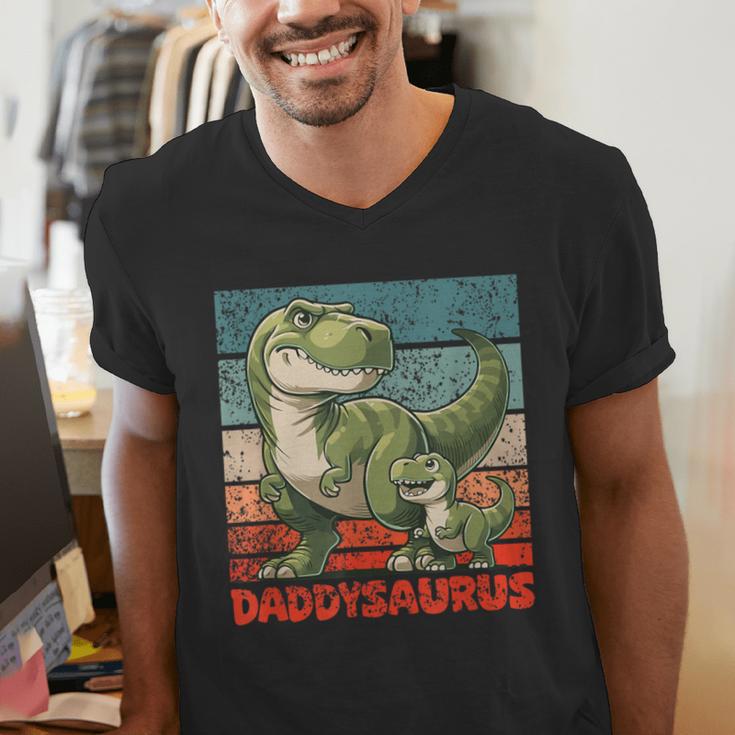 Daddysaurus Father's Day Best Dad T-Rex Papa Men's V-Neck T-Shirt