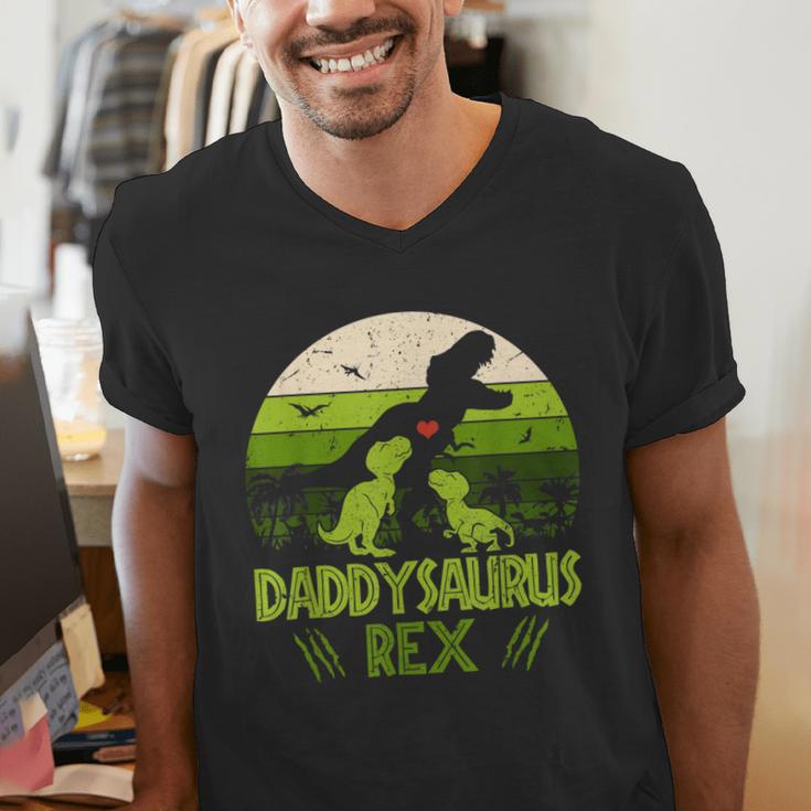 Daddysaurus Rex 2 Kids Sunset Tshirt For Fathers Day Men's V-Neck T-Shirt Daddysaurus Rex 2 Kids Sunset Tshirt For Fathers Day Men's V-Neck T-Shirt