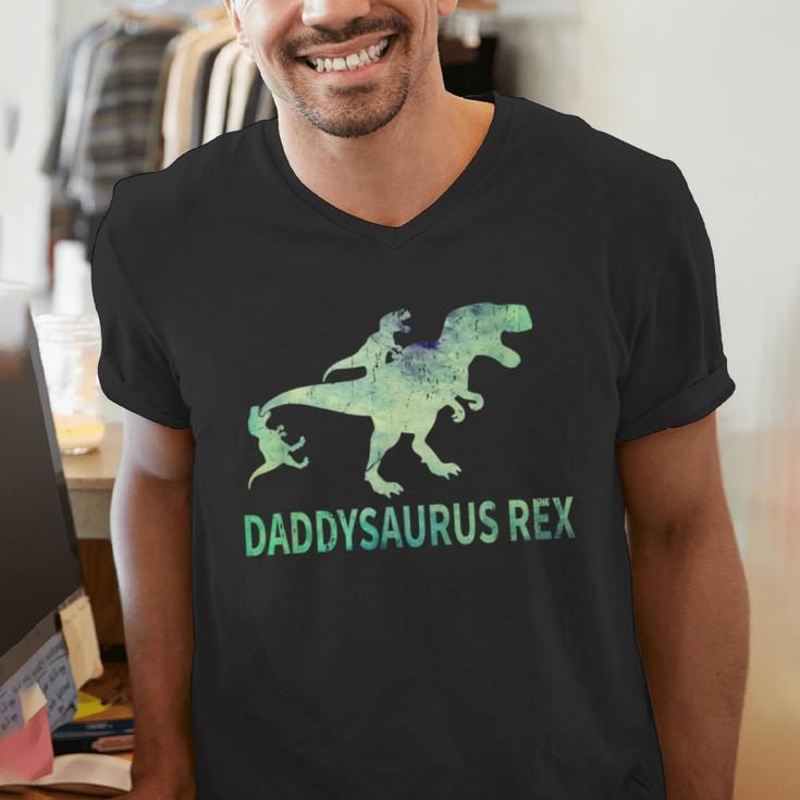 DaddysaurusRex Dinosaur Daddy Saurus Dad 2 Two Kids Dino Men's V-Neck T-Shirt DaddysaurusRex Dinosaur Daddy Saurus Dad 2 Two Kids Dino Men's V-Neck T-Shirt