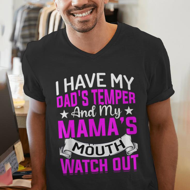 I Have My Dad's Temper & My Mama's Mouth Daughter Kids Men's V-Neck T-Shirt