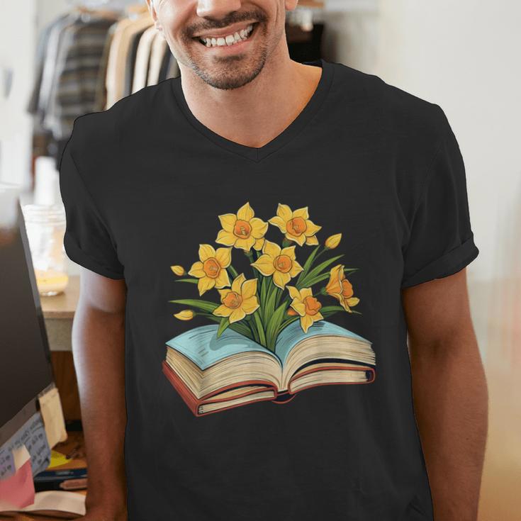Daffodils Flowers Book Floral Men's V-Neck T-Shirt