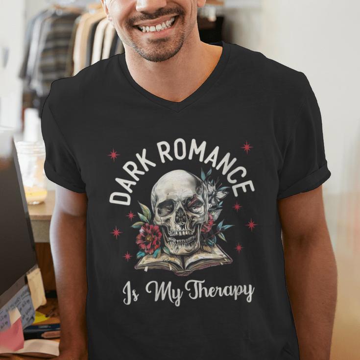 Dark Romance Is My Therapy Book Lover Merch Trigger Warning Men's V-Neck T-Shirt
