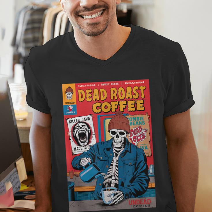 Dead Roast Coffee Comic Book Cover Style Skeleton Barista Men's V-Neck T-Shirt