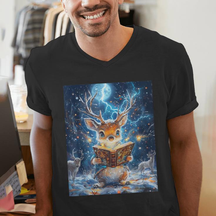 Deer Reads Book Women Girls Reindeer Men's V-Neck T-Shirt