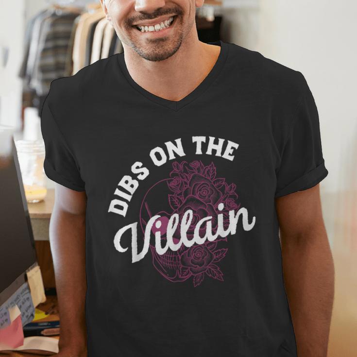 Dibs On The Villain Dark Romance Books Skeleton Morally Grey Men's V-Neck T-Shirt