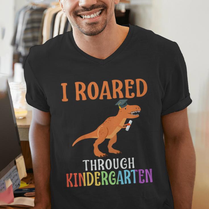 Dinosaur Graduation I Roared Through Kindergarten T-Shirt Men's V-Neck T-Shirt