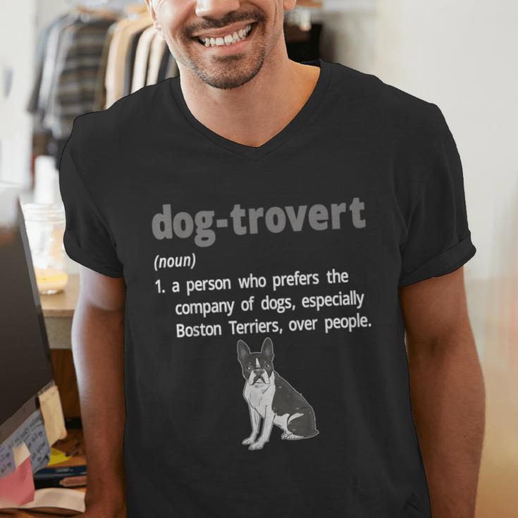Dog-Trovert Boston Terrier Humor Definition Introvert Men's V-Neck T-Shirt