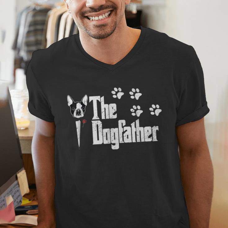 The Dogfather Boston Terrier Dog Dad Tshirt Idea Men's V-Neck T-Shirt