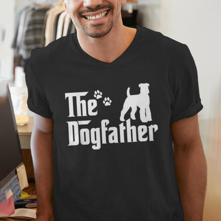 The Dogfather Tee Fathers Day Dad Dog Lover Schnauzer For Men Women Girls Kids Men's V-Neck T-Shirt