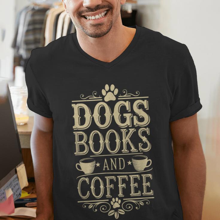 Dogs Books And Coffee Men's V-Neck T-Shirt Dogs Books And Coffee Men's V-Neck T-Shirt