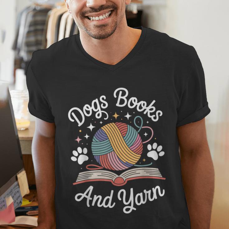 Dogs Books And Yarn Knitter Knitting Men's V-Neck T-Shirt