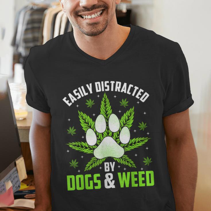Dogs And Weed Dad Mom Dog Lover Cannabis Marijuana For Men Women Men's V-Neck T-Shirt