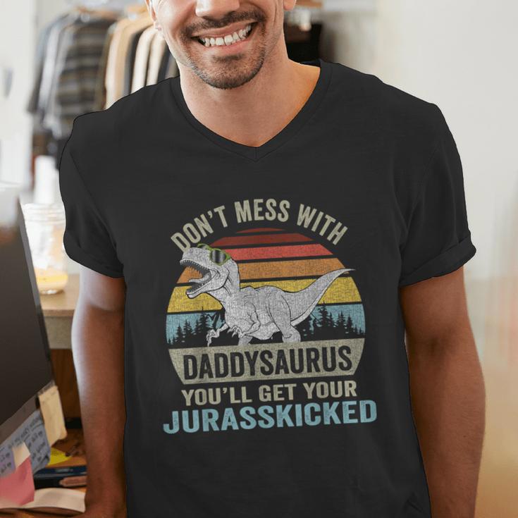 Don't Mess With DaddysaurusRex Daddy Saurus Dinosaur Men Men's V-Neck T-Shirt