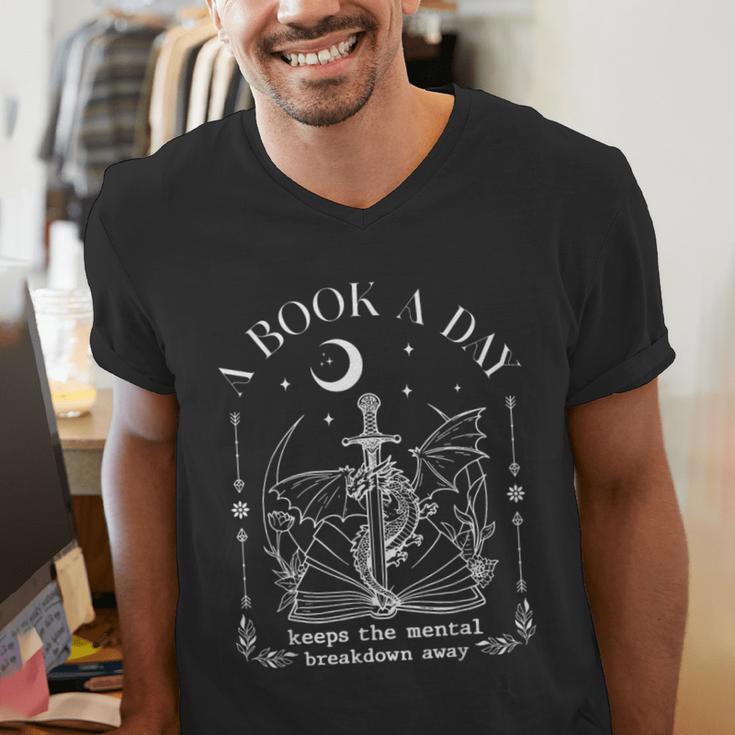 Dragon A Book A Day Keeps The Mental Breakdown Away Men's V-Neck T-Shirt Dragon A Book A Day Keeps The Mental Breakdown Away Men's V-Neck T-Shirt