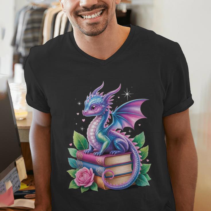 Dragon Book Fantasy Reading Men's V-Neck T-Shirt Dragon Book Fantasy Reading Men's V-Neck T-Shirt