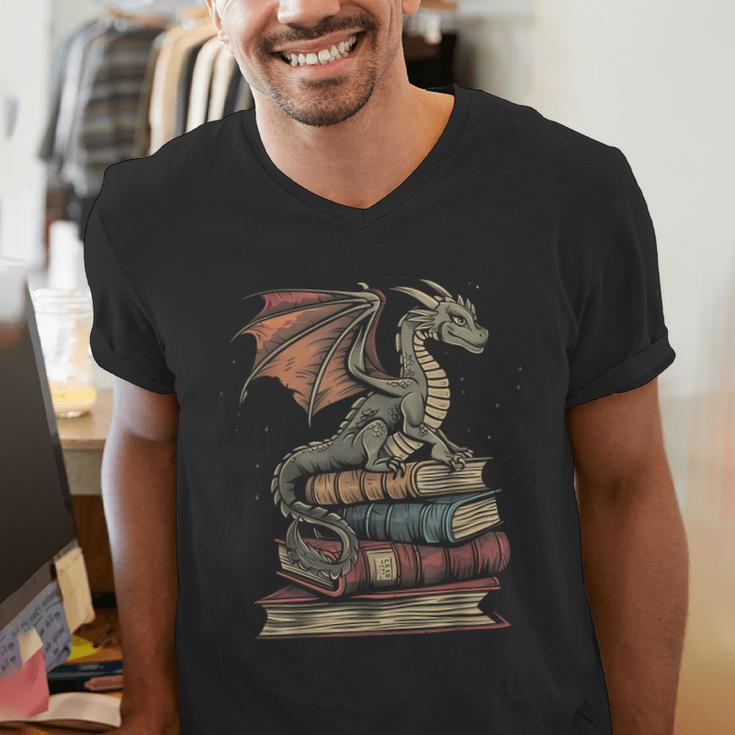 Dragon Fantasy Book Lover Book Nerd Men's V-Neck T-Shirt Dragon Fantasy Book Lover Book Nerd Men's V-Neck T-Shirt