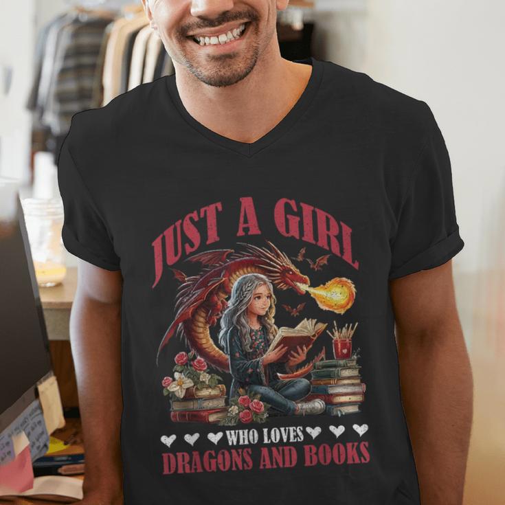 Dragon Just A Girl Who Loves Dragons And Books Men's V-Neck T-Shirt