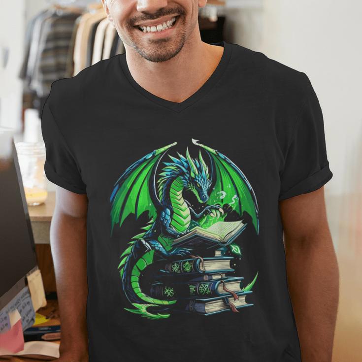 Dragon Reading Books Bookworm Men's V-Neck T-Shirt