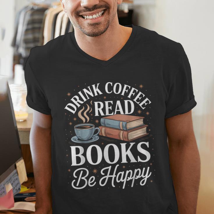 Drink Coffee Read Books Be Happy Vintage Book Reader Readers Men's V-Neck T-Shirt
