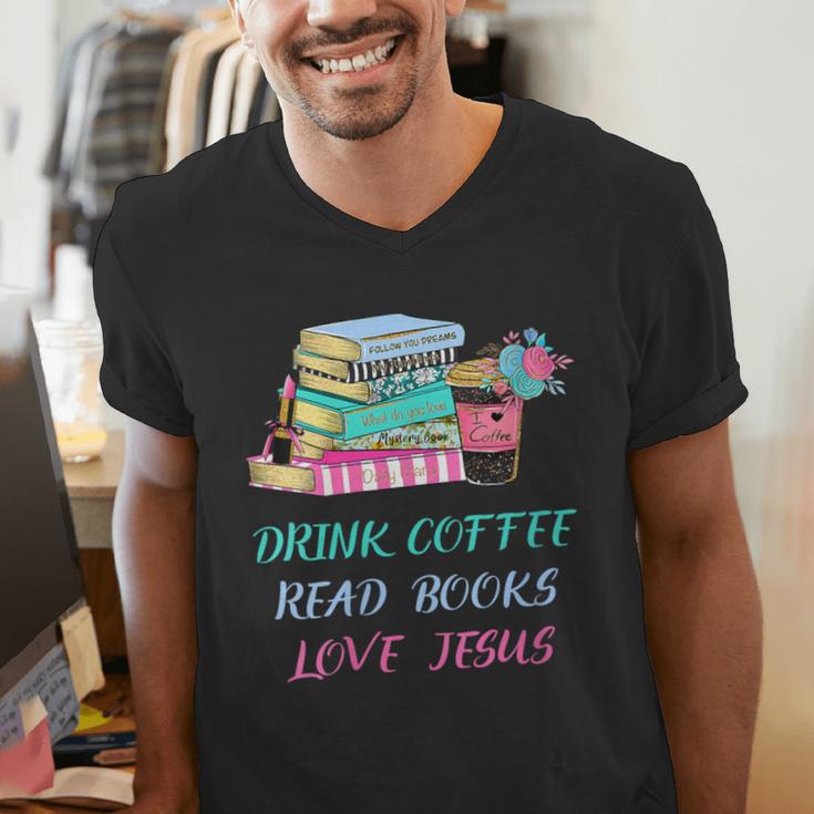 Drink Coffee Read Books Love Jesus Christian Religious God Men's V-Neck T-Shirt