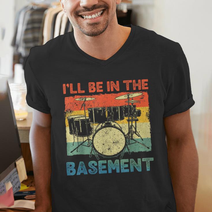 Drumming Basement Drum Set Drummer Rock Dad Grandpa Men's V-Neck T-Shirt