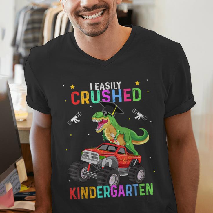 I Easily Crushed Kindergarten Graduation 2022 Truck Dinosaur Men's V-Neck T-Shirt