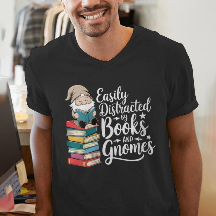 Easily Distracted By Books And Gnomes Men's V-Neck T-Shirt