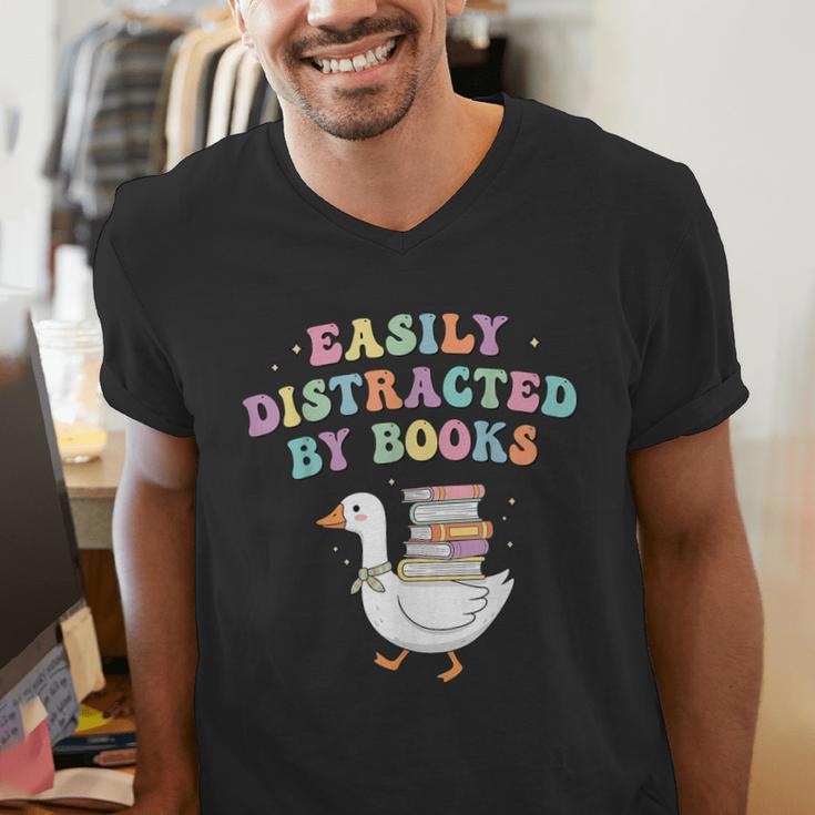 Easily Distracted By Books Silly-Goose Bookish Library Read Men's V-Neck T-Shirt