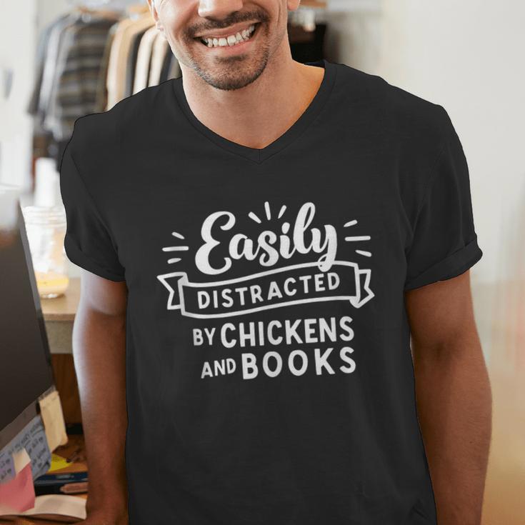 Easily Distracted By Chickens And Books Farm Men's V-Neck T-Shirt Easily Distracted By Chickens And Books Farm Men's V-Neck T-Shirt