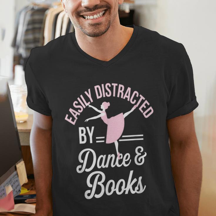 Easily Distracted By Dance And Books Ballet Fun Men's V-Neck T-Shirt