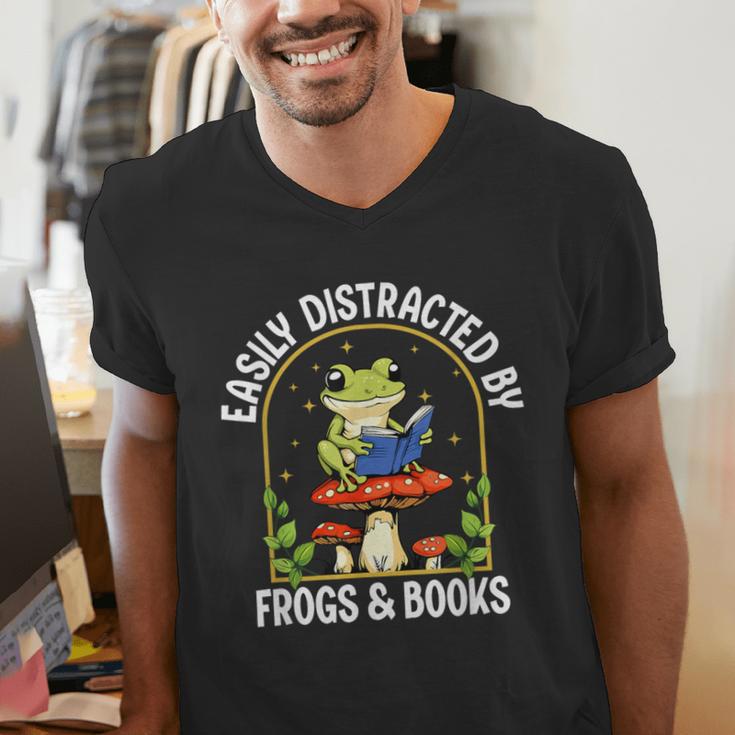Easily Distracted By Frogs And Books Men's V-Neck T-Shirt Easily Distracted By Frogs And Books Men's V-Neck T-Shirt