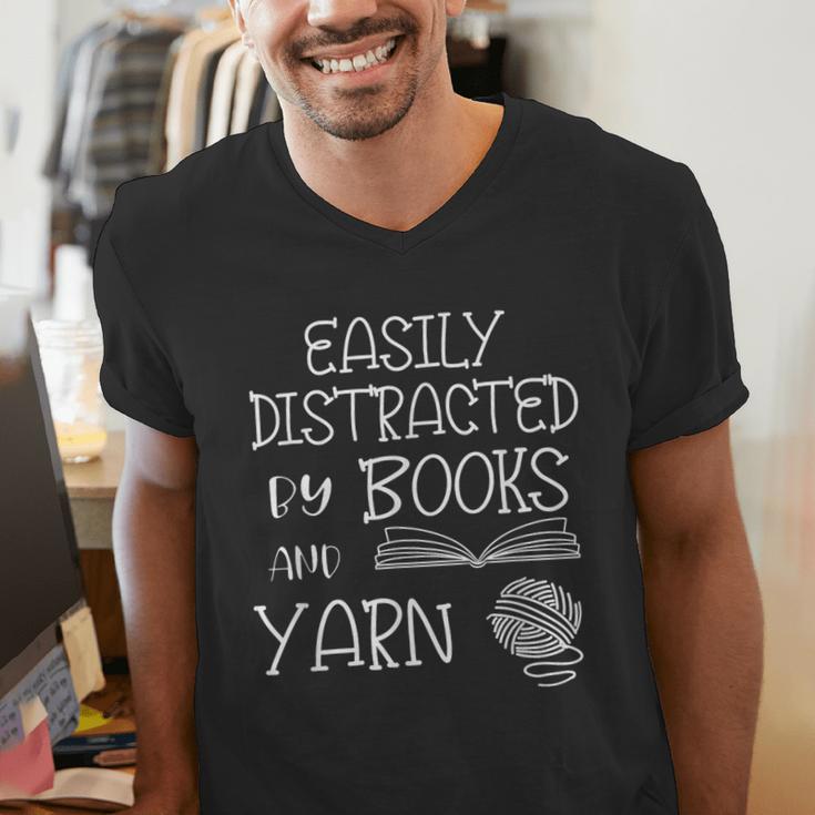 Easily Distracted By Knitting Books And Yarn Quote Reader Men's V-Neck T-Shirt