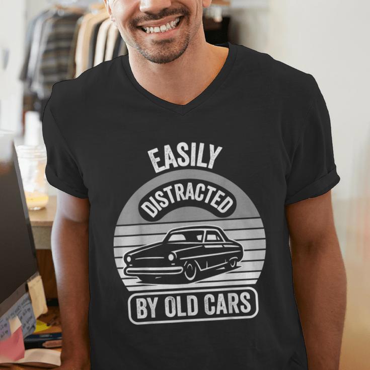 Easily Distracted By Old Cars Graphic Nostalgia Men's V-Neck T-Shirt Easily Distracted By Old Cars Graphic Nostalgia Men's V-Neck T-Shirt