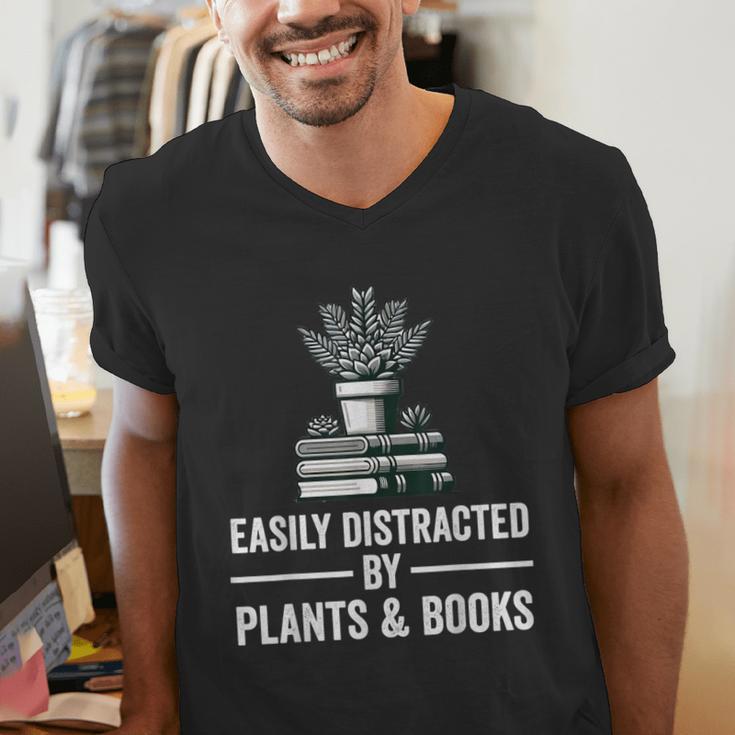 Easily Distracted By Plants & Books Plant Book Lover Men's V-Neck T-Shirt Easily Distracted By Plants & Books Plant Book Lover Men's V-Neck T-Shirt