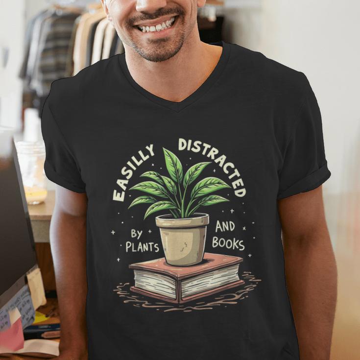 Easily Distracted By Plants And Books Men's V-Neck T-Shirt