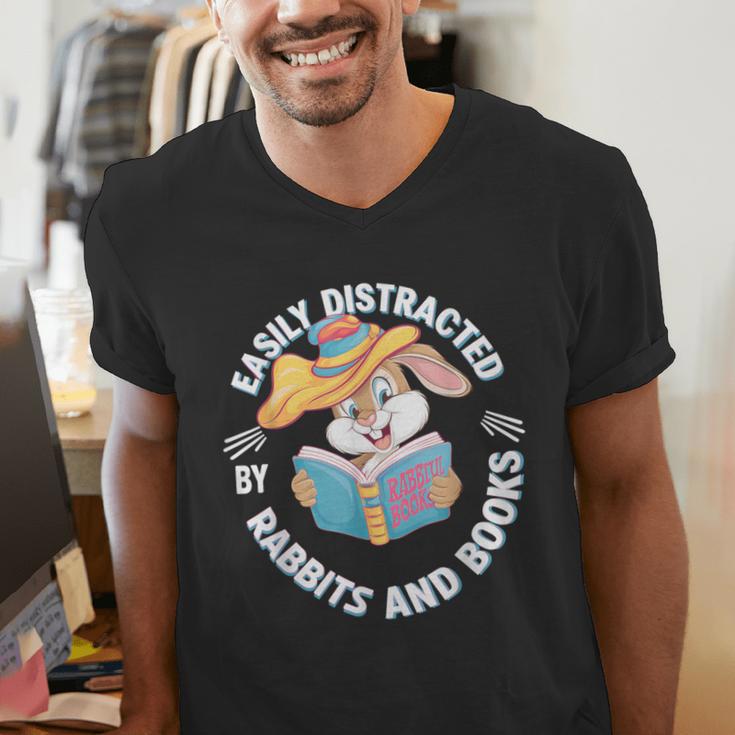 Easily Distracted By Rabbits And Books Reading Men's V-Neck T-Shirt