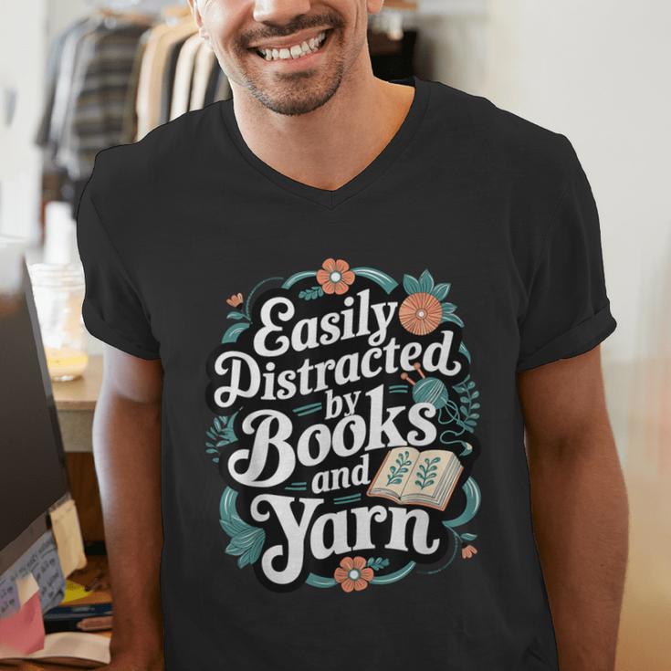 Easily Distracted By Yarn And Books Men's V-Neck T-Shirt Easily Distracted By Yarn And Books Men's V-Neck T-Shirt