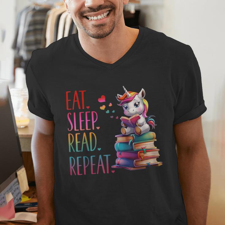 Eat Sleep Read Repeat Unicorn Read Book Reading Lovers Kids Men's V-Neck T-Shirt