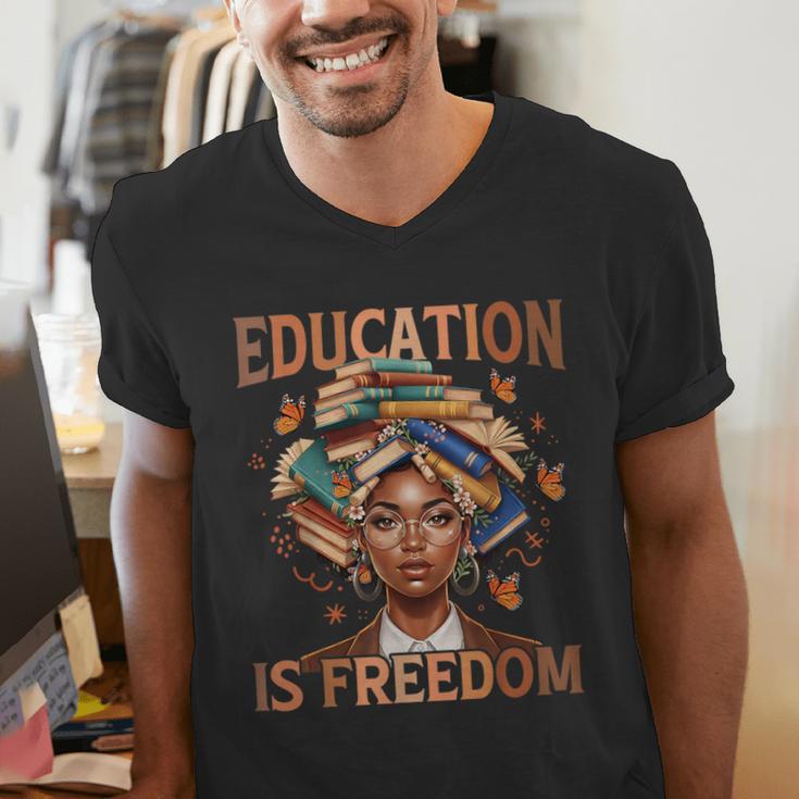 Education Is Freedom Teacher Books Black History Month Men's V-Neck T-Shirt