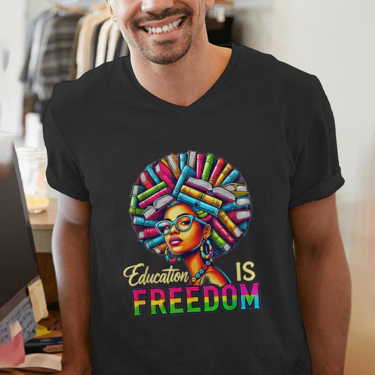Education Freedom Teacher Books Black History Month Men's V-Neck T-Shirt Education Freedom Teacher Books Black History Month Men's V-Neck T-Shirt