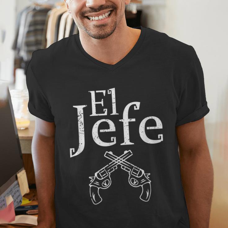 El Jefe Shirt The Boss Mexican Guns Dad For Men Men's V-Neck T-Shirt
