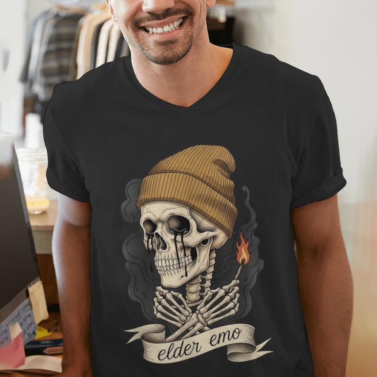 Elder Emo Skeleton Beanie Nostalgia Scene Aesthetic Men's V-Neck T-Shirt
